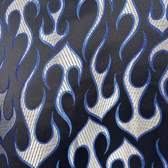 Y2K Mecca Mens Satin‎ Flames Damask Button Up Shirt Large Bowling Streetwear - Picture 3 of 8
